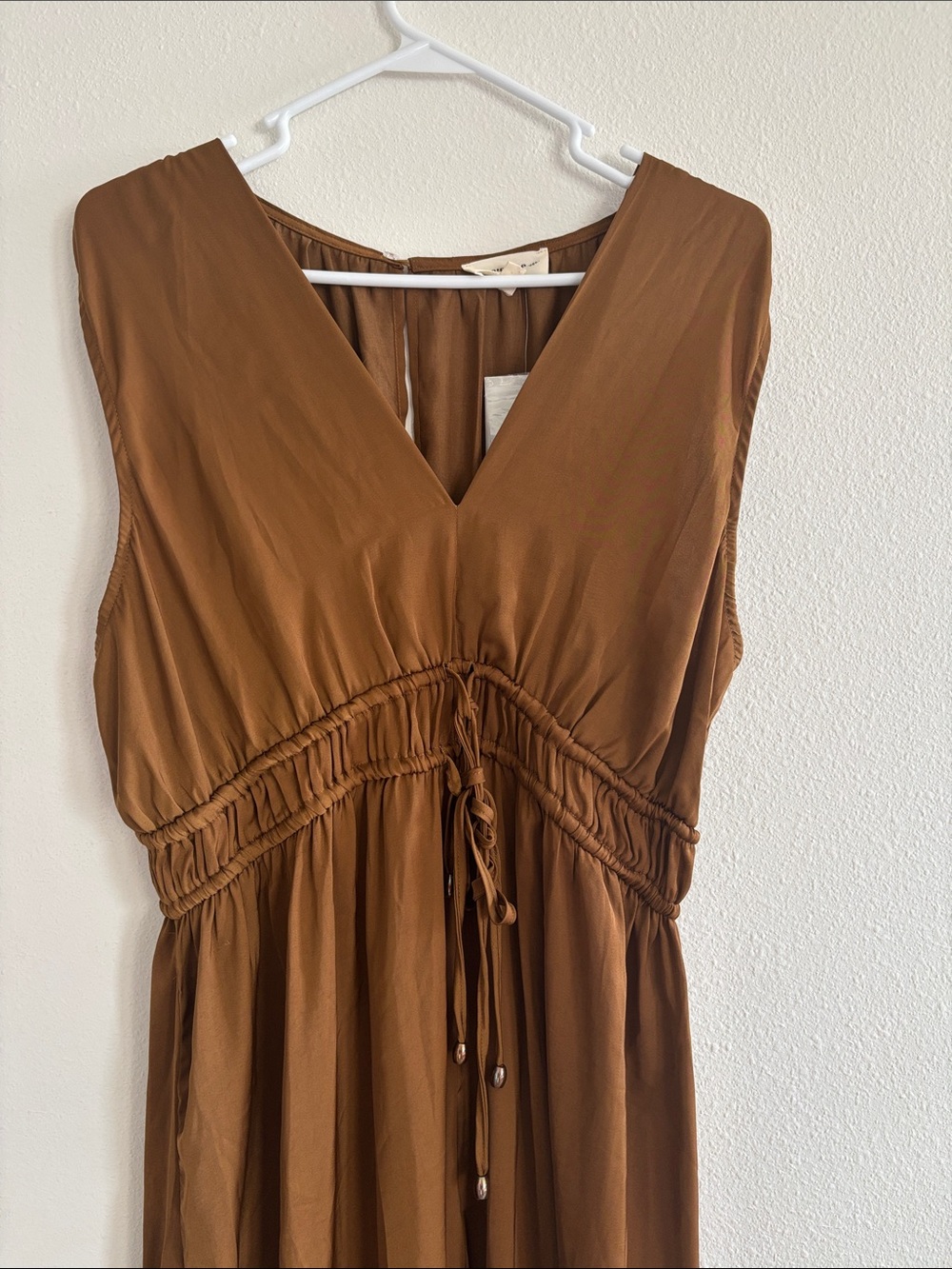 eesome Brown V-Neck Drawstring Waist Jumpsuit